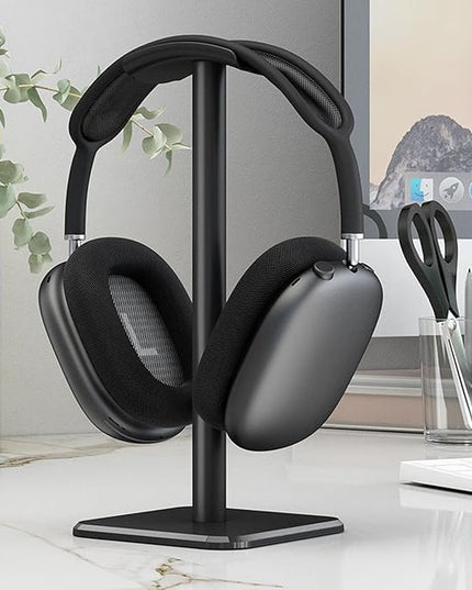 Headphone Stand, Rounded Corner Headset Holder, Anti Slip Base, TPU Tray, Aluminum Supporting Bar Headset Holder for Home Gaming Office (Black)