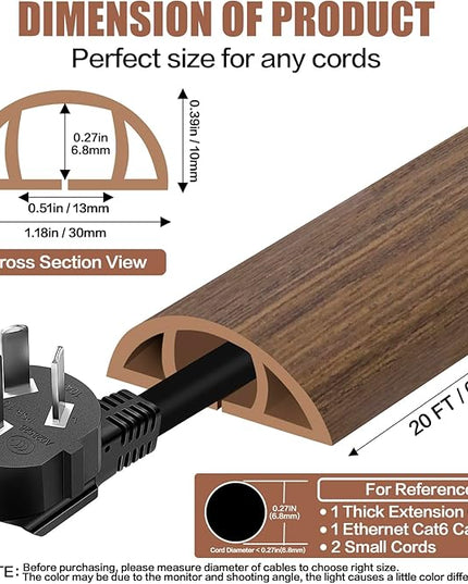 Floor Cord Cover Cable Cavity Self Adhesive Cord Hider Floor 10FT Floor Cable Management Power Cord Protector Floor Electric Cord Covers for Offices, Gym, Exhibitions (Misty Brown Wood, 1.18" x 20')