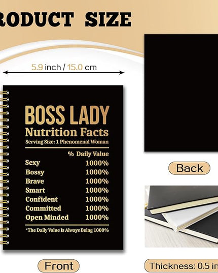 YAZMEEN Boss Lady Black Gold Spiral Notebook（160 Pages） Boss Lady Nutrition Facts Blank Hardcover Notebook Funny Thank You Gift for Girl Boss Retirement Leaving Gift for Women Boss Leader Colleague
