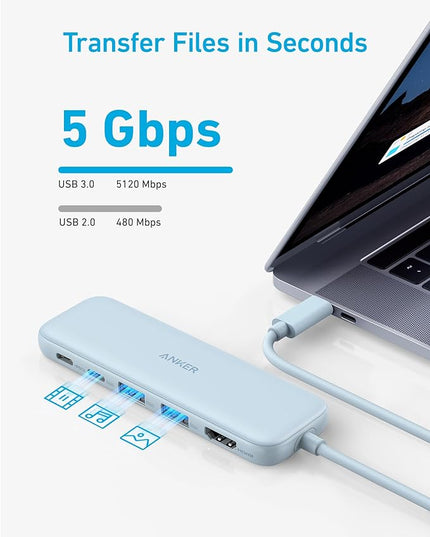 Anker USB C Hub, 5-in-1 USBC to HDMI Hub with 4K Display, 5Gbps USB-C and 2 5Gbps USB-A Data Ports for MacBook Pro, MacBook Air, Dell XPS, Lenovo Thinkpad, HP Laptops and More (Blue)