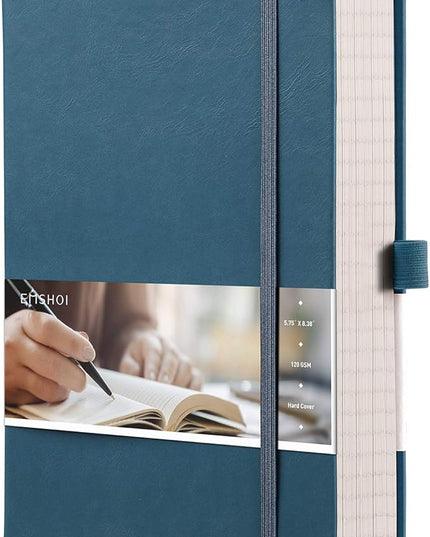 EMSHOI A5 Graph Paper Notebook Journal - 256-Page Hardcover, 120gsm Thick Ink-Proof Paper, PU Leather Cover with Inner Pocket, Portable 5.75"x8.38" Size for Work, Math, Engineering – Light Blue