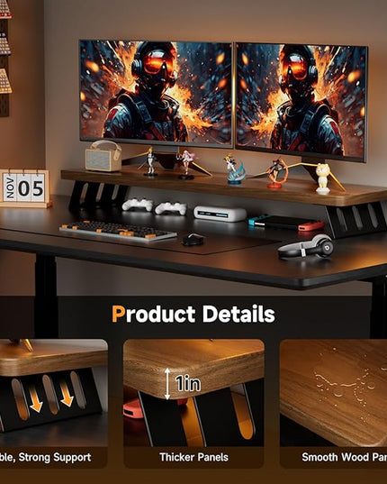 Dual Monitor Stand Riser, 39 Inch Large Wood Monitor Stands for 2 Monitors, Desk Monitor Riser for Computer/Laptop/Printer/TV, Stand Riser up to 220 lbs