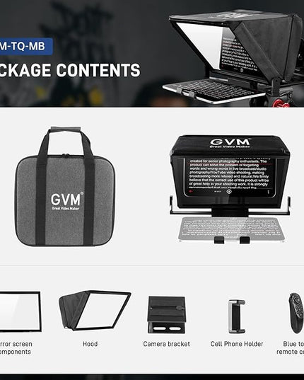 GVM 12" Teleprompter kit with Remote Control & App, Collapsible Teleprompter for iPad Tablet Phone DSLR Camera, Prompter with Carry Case, HD Refective Display, for Video Recording/Vlogger