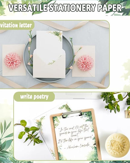 Tlenpo Greenery Theme Stationery Letter, 8.5 x 11 Inches, 80 Double-Sided, Pretty Printer Paper, Decorative Paper for Wedding, DIY Drawing, Thank Greeting Stationery Supplies, 100 gsm, 8.5 x 11 Inches