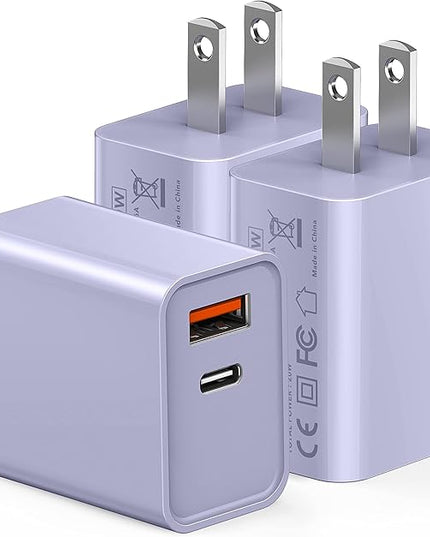 3 Pieces USB C Wall Charger for iPhone 14/15/16/17 Pro Max Plus Cube, 20W PD Type C Quick Power Adapter USBC Block Box Plug for Samsung S21 S20 Note 20 Fold3 Z Flip3 UBS-C Plug