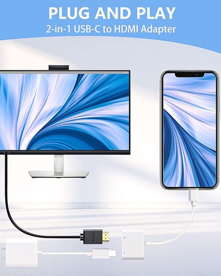 USB C to HDMI for TV, 4K@60Hz Type C to HDMI Adapter with Charging Port, iPhone to Hdmi to USB C Adapter Compatible for iPhone 16/15 Series/iPad Pro/Galaxy/MacBook Pro to HDTV Projector