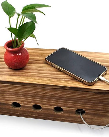 Large Cable Management Box, Wood Cord Hider Box & Organizer for Power Strip Hider Cable Storage for Office, TV Wires, Desk Cord Organizer, 14" x 5.9" x 5.1", Vintage Walnut (Vintage Walnut-lid)