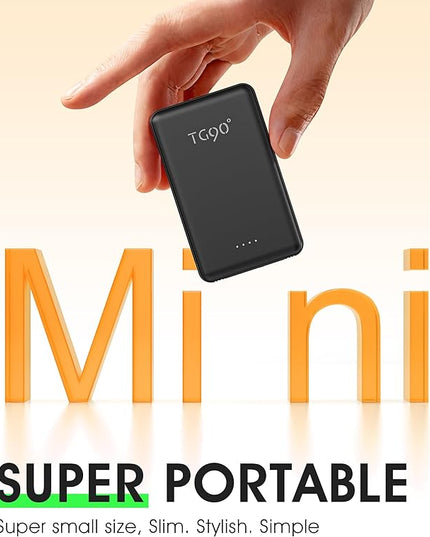 TG90° Ultra Slim 5000mAh Portable Charger Built-in Foldable AC Wall Plug and Cables, Pocket Size USB C Power Bank,External Battery Pack Compatible with iPhone 17 16 15 14 13 12 Android Devices iPad