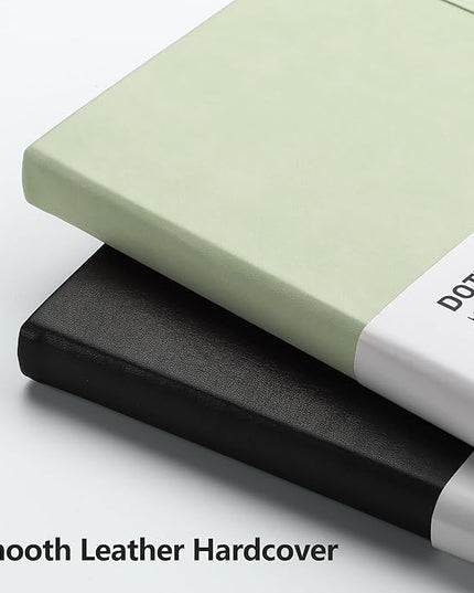 RETTACY Bullet Dotted Journal Notebook, 192 Pages, A5 Medium Size (5.7'' x 8.3''), Leather Hardcover, 100 GSM Thick Paper, for Bullet Journaling, Planning, Tracking (Light Green)