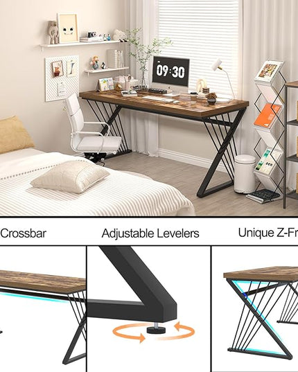 FOLUBAN Home Office Desk, Modern Wood and Metal Computer Desk, Simple Writing Work PC Desks for Bedroom, Industrial Study Gaming Table for Living Room, Rustic Brown, 53 Inch