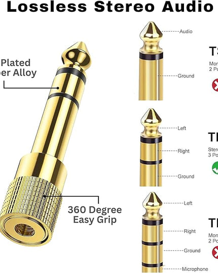 MASTERLINK 1/8” (1/4 inch) Male to 3.5mm (1/8 inch) Female Stereo Audio Jack Adapter for Aux Cable, Guitar Amplifier, Headphone, 2 Pack