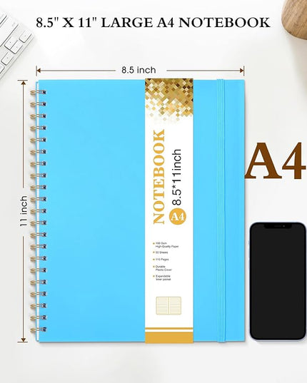 Spiral Notebook Journal 8.5” x 11”, Lined Notebooks for Women Men, A4 Large College Ruled Journal, 100 GSM Paper, Plastic Hardcover Spiral Bound Journals for Work School Business, Blue