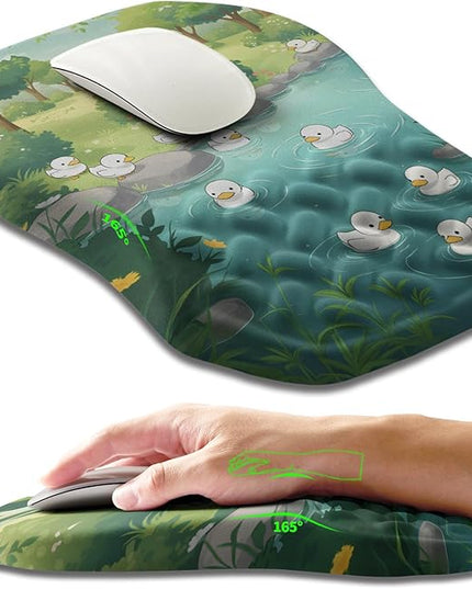 Ergonomic Slope Mouse Pad Wrist Support, Wrist Rest Mousepad for Carpal Tunnel Pain Relief with Massage Bulge and Slow Rebound Memory Foam (12x8 inch, Cute Ducks)