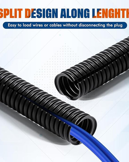 Sasylvia 1/4", 1/2", 3/8" X 10 ft Split Wire Loom Tubing Automotive Wire Loom Assortment Split Cable Sleeves Bulk Flexible Electrical Conduit Protective Kit
