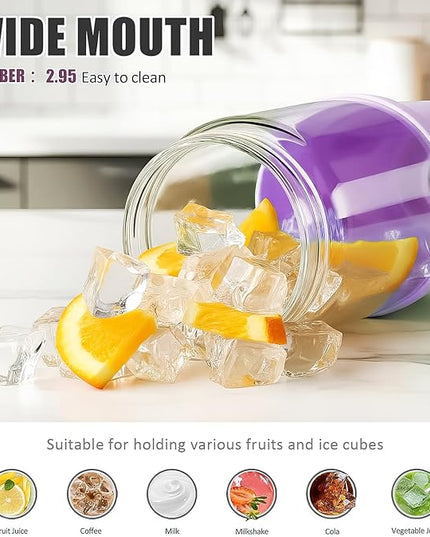 Glass Tumbler with Carry Handle, Clear Glass Water Bottle with Leakproof Lid, Spout Lid&Straw, BPA-Free, 32 oz, Lilac