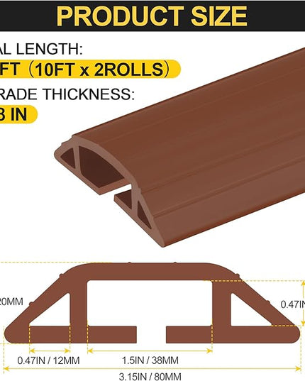 MYFAMIREA 20FT Floor Cord Cover Heavy Duty Cable Cover Protector 3 Channels Extension PVC Floor Wire Cover Outdoor Cord Hider Management Cord Cover for Wire on Floor Home Outdoor (2PCS 10FT, Brown)