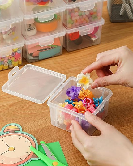 10-Pack Small Plastic Containers with Lids, Clear Stackable Storage Boxes & Bins Organizer for Bead Organizer, Craft Storage, Stickers, Jewelry & Small Items – Square Small