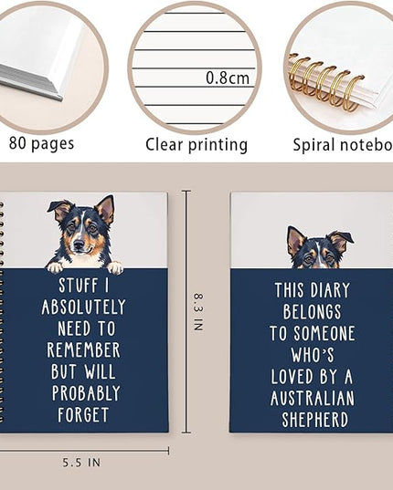 LIANGW Funny Australian Shepherd Gifts for Women & Men, Australian Shepherd Spiral Notebook Journal, Pet Dog Mom Owner Gifts 5.5x8.3 Inch