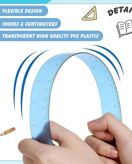 ForraFun 60 Pcs Plastic Clear Rulers 12 Inch, Transparent Assorted Color Ruler Bulk, with Imperial and Metric Scales for Home Office Supplies, Available in 6Colors(Ocean Colors)
