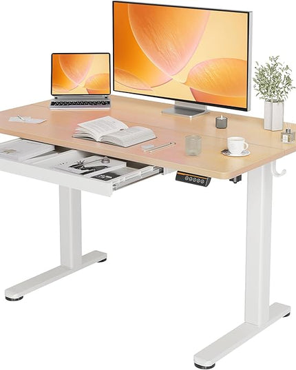 YDN Standing Desk with Drawers, Height Adjustable Desk 48 x 24 Inch, Electric Sit Stand Home Office, Natural