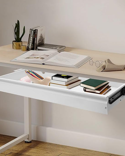LEYSRIS 33.3" Under Desk Storage Drawer, White Sliding Pull-Out Drawer for Sit Stand Workstation