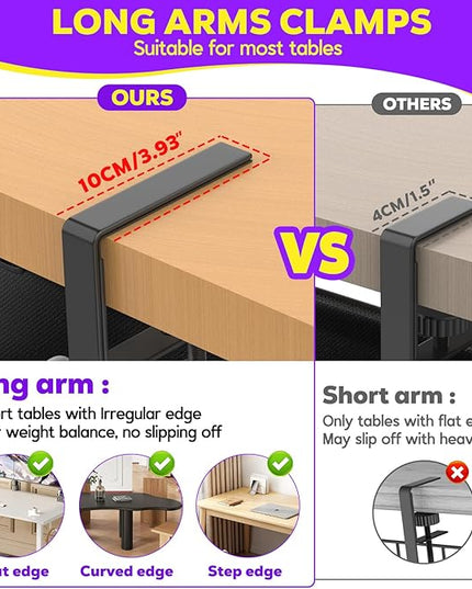 Large Under Desk Cable Management Tray, REFLYING 43.7" Cable Management Under Desk No Drill,Adjustable Clamp Cord Wire Organizer, Cord Hider for Standing Table, Wire Hider for Office,Home (Large)