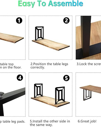 Solid Wood Computer Desk Study Office Desk 55" Writing, Modern Simple Style PC Table, Black Metal Frame, Solid Wood Planks 55" D x 27" W x 29" H for Home Office Bedroom,Rustic Brown