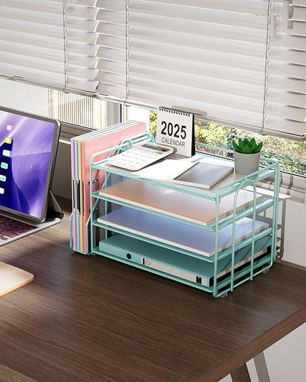 gianotter 4-Tier Paper Organizer With Magazine Holder, Desk Organizers and Accessories, Desk Accessories & Workspace Organizers, File Organizer for Office Supplies Storag (Blue, 4-Tier)