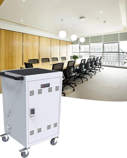 Laptop Charging Cabinets, Mobile Charging Carts and Cabinets, Holds Up to 32 Units, with Power Cord Management, Fits Screen Sizes Up to 16.3", Fits Chromebooks, Laptops, Fits School, Business, White