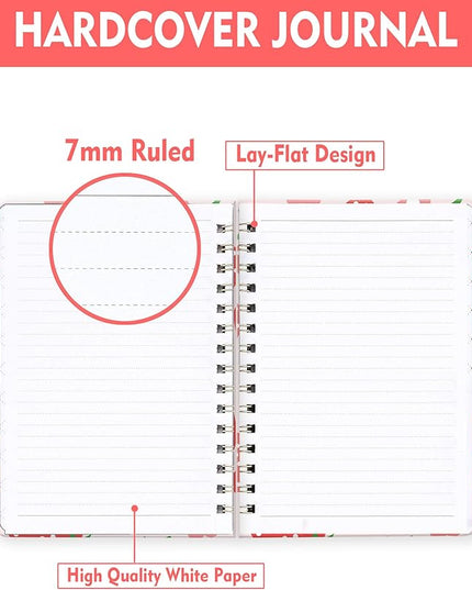 Spiral Journal Notebook for Women, Hardcover A5 College Ruled Notebook, 120 Pages, Thick Paper, Cute Lined Journal for School, Office & Work, 6 x 8.4 in(Pink Strawberry Flower)