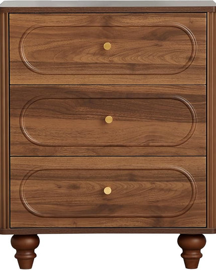 3 Drawer Fluted Dresser for Bedroom Set of 2, Mid Century Modern Chest of Drawers, Wood Storage Small Dresser Organizer for Bedroom Living Room Hallway Closet, Walnut