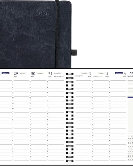 POPRUN 2026 Weekly Planner 30-Mintue (Medium 7'' x 8.5'') - From Jan 2026 to Dec 2026 - Two Pages Per Week Appointment Book with Monthly Tabs, Softcover, Inner Pocket, Pen Holder - Black