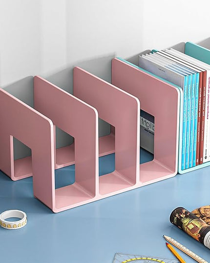 2PCS Acrylic File Organizer for Desk, Desktop Document/Mail Organizer, 4 Compartments Plastics Invisible Bookshelf Floating (12.5" x 5.7" x 5", Pink)