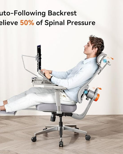 Newtral Best Ergonomic Office Chair with Adaptive Lumbar Support, Laptop Tray, Home Office Desk Chair with 4D Armrest & 5D Headrest, High Back Swivel Desk Computer Chair with Footrest