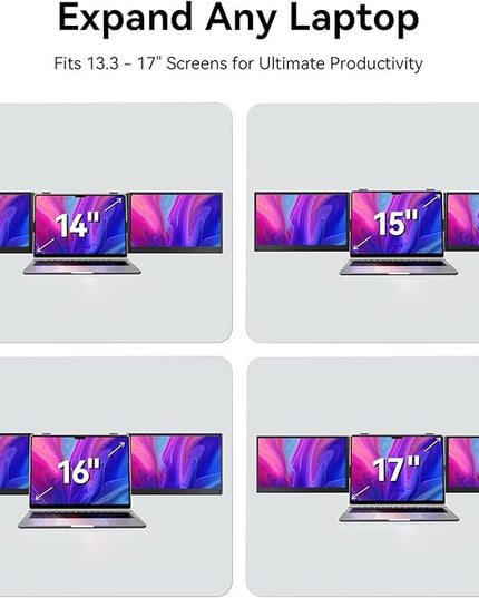 Larksmile Triple Screen Laptop Monitor Extender, One Cable Setup 14-inch IPS Triple Monitor, FHD 1080P Extra Multi-Screen Attachment, Portable Travel External Display for Laptop Mac Windows
