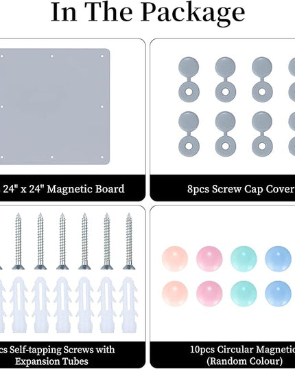 GOORY Magnetic Wall Board - 24" x 24" - Memo & Vision Bulletin Board for Home, Office and Classroom - Pre-drilled Mounting Screws Large Frameless Magnet Silver Wall Board