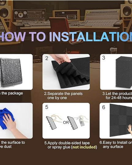 50 Pack Acoustic Panels Soundproof Studio Foam for Walls Sound Absorbing Panels Sound Insulation Wedge for Studio, 1" X 12" X 12" (Black)