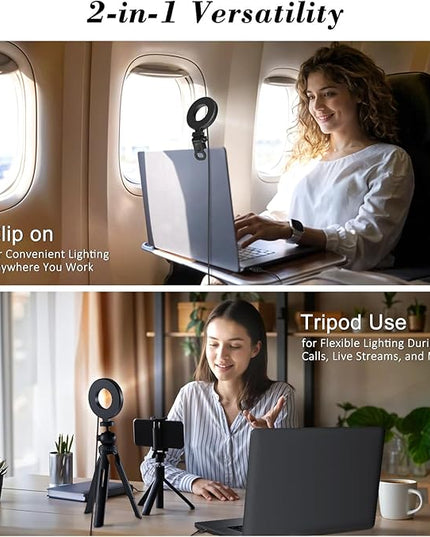 Ring Light with Tripod and Clamp, [3 Color, 5 Brightness & Timer] USB Plug Clip On Lights for Laptop Working Distance Learning Zoom Call Self Broadcasting Live Streaming Video Conference Lighting