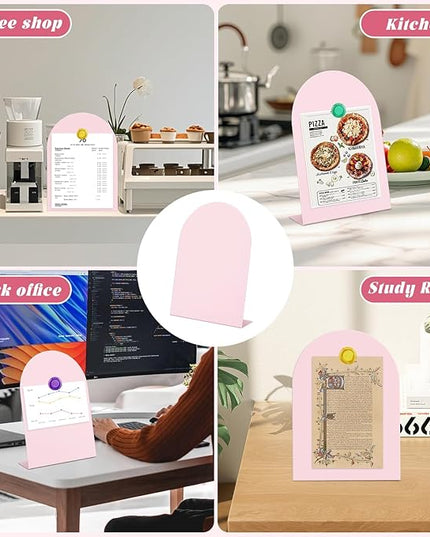 Magnet Display - 2 Pack Pink Magnetic Bulletin Board with 10 Multi-Color Magnets, 11" x 7.8" Magnet Display Board for Offices, Homes, Photos, and Documents (Arched)