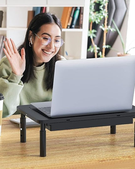 Laptop/Monitor Stand, Tablet Screen, Sturdy Metal Printer Laptop Stand, Adjustable Height with Storage Drawer, Suitable for Monitors/laptops/Tablets.