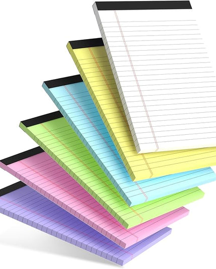 Small Note Pads 5x8" – 6 Vibrant Colors Notepad, College Ruled, 30 Sheets Each | Perfect for Work, School & Creative Notes! Legal Pads 5 x 8 Perforated Narrow Ruled Pads of Paper (Multicolor 6)