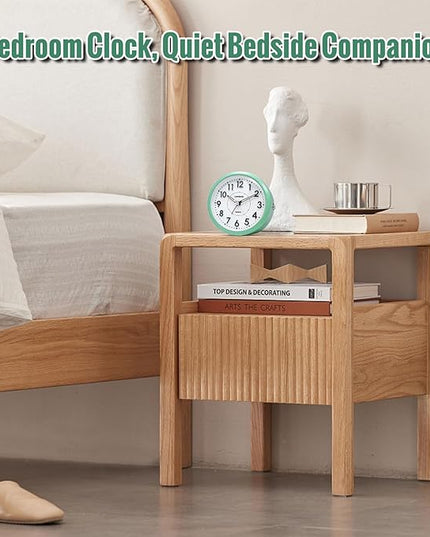 Lamisola 4 Inch Analog Battery Alarm Clock for Seniors, Small Desk Bedside Nightstand Vintage Clock, Alarm Clocks for Bedrooms Bathroom Kithchen Home Office Decor, Large Display for Elderly, Mint