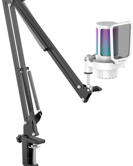 IXTECH Gaming Microphone for PC with Boom Arm, Podcast Condenser Mic with Pop Filter, Quick Mute Button, Gain Knob, Mic Arm and Computer Mic with Gain Control for Streaming Podcasting Recording