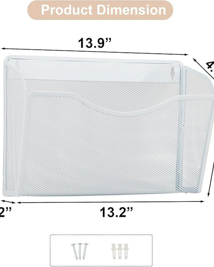 EASEPRES 3 Single Pocket Mesh Hanging File Organizer, Vertical Wall Mounted Magazine File Holder, Mount Basket Mail Paper Document Folder Organizing for Office, Home and School, White