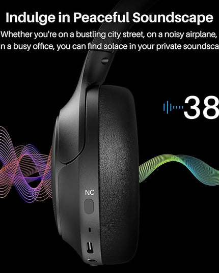 TOZO Hybrid Active Noise Cancelling Headphones, Wireless Over Ear Bluetooth Headset, 60H Playtime, Hi-Res Audio Custom EQ via App Deep Bass Comfort Fit Ear Cups, for Home Office Travel