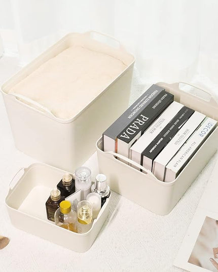 ANMINY 12PCS Plastic Storage Bins Containers with Lids, Large White Storage Organization Bins Boxes, Lidded Plastic Storage Baskets for Closet Shelves Drawers Desktop Home Office
