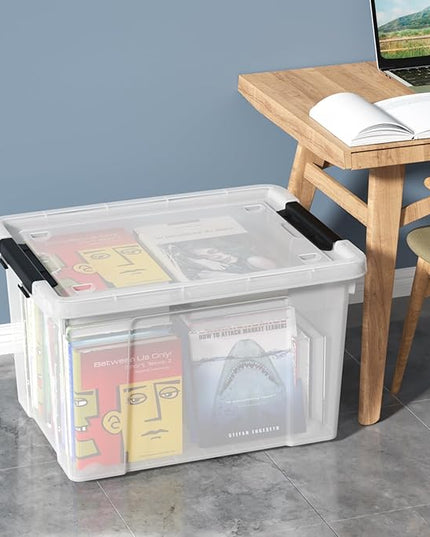 4-Pack 50 L Wheeled Clear Plastic Storage Latch Box, Large Clear Storage Bin with Lid