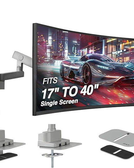 AVLT Single 40 Inch Monitor Arm Pole Top Mount with USB-C USB-A Ports-Gray, Supports 26.4 lbs (12kg), Ultrawide Screen fit, VESA Compatible, Tilt, Swivel, Rotate, Ergonomic Adjustable Height, Durable