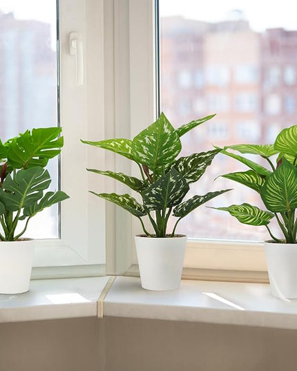 HNCSDD 11.8 Inch 3 Pcs Small Fake Plants Artificial Potted Plant Indoor Faux Tropical Plant for Home Office Table Shelf Desktop Décor