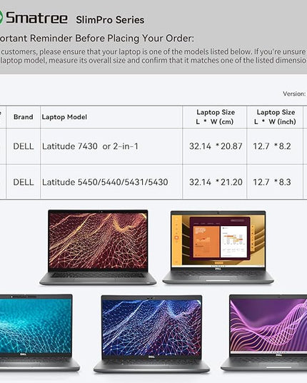 Smatree SlimPro Laptop Sleeve Case for 14 inch DELL Latitude 7430 Laptop or 2-in-1, for 14 inch DELL Latitude 5450/5440/5431/5430, Case with Pocket, Patented Super-Corner Design, Light Grey (S420LG)